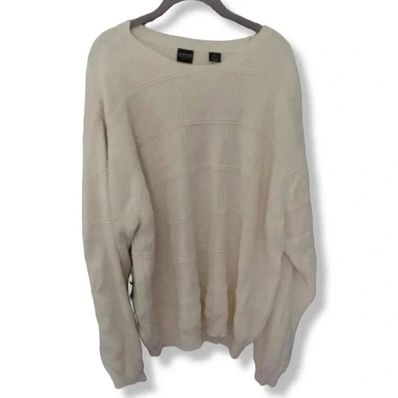 Vintage Grandpa Sweater cotton textured window plaid crewneck sweater XXLT - Picture 1 of 7